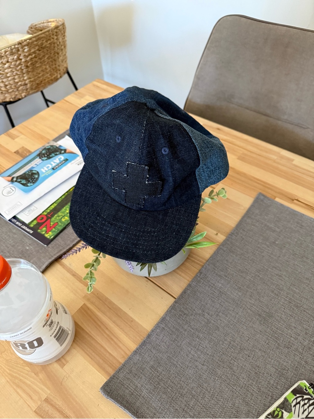 Love Fades Denim Patch Cross Baseball Cap - Dark and Medium Blue
